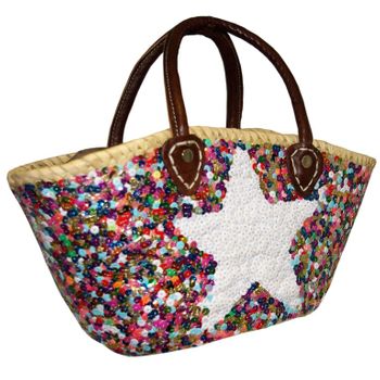 Capazo Pequeño Lentejuelas Multicolor Estrella Blanca Modelo Menorca