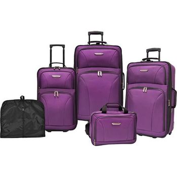 Set 3 Maletas + 1 Bolsa De Viaje + 1 Funda De Traje Purpura 4 Ruedas Giratorias 360º