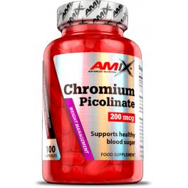 Amix Chromium Picolinate 100 Cápsulas - Suplemento De Mineral De Cromo - Mantiene La Masa Muscular / Ayuda A Regular El Nivel De Azúcar