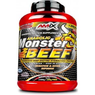 Amix Monster Beef 2 Kg + 200 Gr - Proteína De Ternera / Contiene Bcaa Y Glutamina  - Favorece El Anabolismo Muscular, Rápida Y Total Absorción