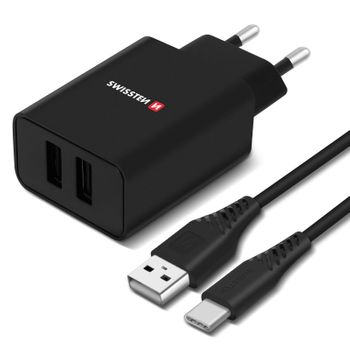 Cargador Doble Usb 3a Smart Ic + Cable Usb-c Swissten Slim - Negro con  Ofertas en Carrefour