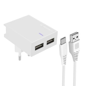 Cargador Doble Usb 3a Smart Ic + Cable Usb-c Swissten Slim - Blanco