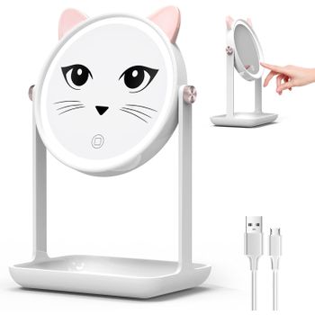 Espejo De Vanidad Led Con Luces De Escritorio En Forma De Gato Con Giro De 360°