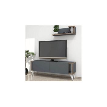 Mueble Tv Nicol, 120x31x42 Cm, Color Antracita, Nogal, Blanco