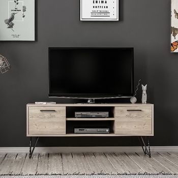 Soporte De Tv Almira, 120x35x50 Cm, Piernas 20 Cm, Color Madera, Negro