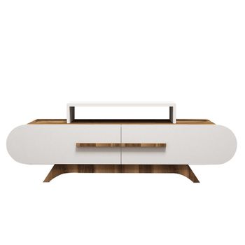 Mueble De Tv 2 Puertas Decorado Nogal Y Blanco L145 Cm - Rosa