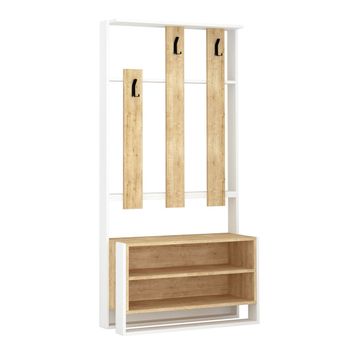 Mueble De Entrada 3 Estantes Y 3 Ganchos Para Abrigos H180 Cm - Chester - L 90  X A 36  X H 180  Cm