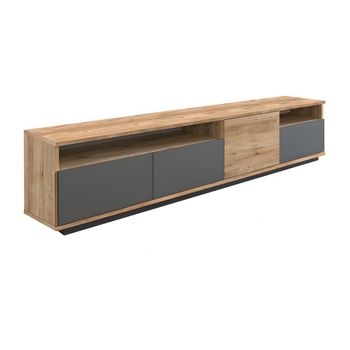 Mueble Bajo De Tv Cedona  180x44.5x44.6 Cm Color Gris Antracita, Color Natural Claro Vente-unique