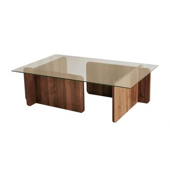 Mesa De Centro Fija Azra  105x65x30 Cm Color Transparente, Color Natural Oscuro Vente-unique