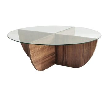 Mesa De Centro Fija Aysun  90x90x30 Cm Color Transparente, Color Natural Oscuro Vente-unique