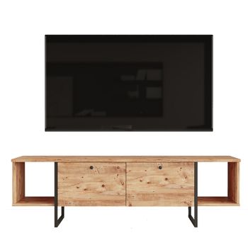 Mueble De Tv 2 Nichos 2 Puertas Decoración Roble - L160 Cm