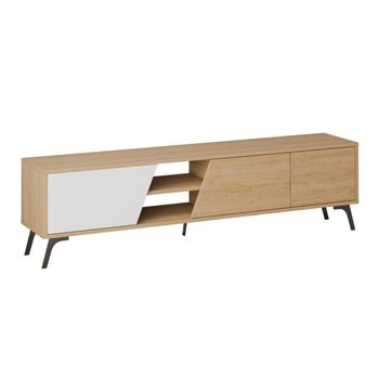 Mueble De Tv 3 Puertas Y 2 Nichos Decorados En Roble Y Blanco L180 Cm - Fiona