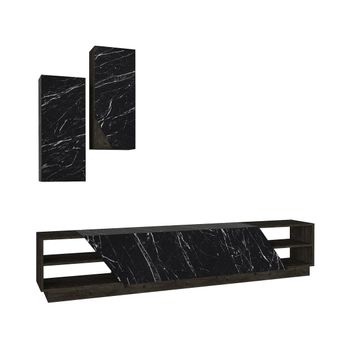 Mueble De Tv De Pared Zaltia  240x36.6x47 Cm Color Negro, Color Natural Oscuro Vente-unique