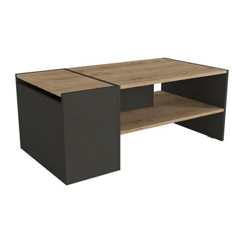 Mesa De Centro Fija Velkan  110x60x45 Cm Color Gris Antracita, Color Natural Claro Vente-unique