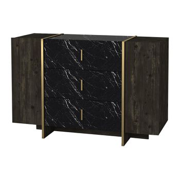 Cómoda Baja Cadeba 3 Cajones 120x45x78 Cm Color Negro, Color Natural Oscuro Vente-unique