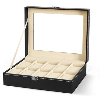 Caja Para Relojes Organizador De Reloj Con 10 Compartimentos Y Almohadillas Extraíbles Piel Sintética