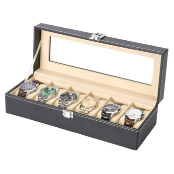 GUKA Caja de reloj, caja de reloj de 12 ranuras con tapa grande de cristal  real, organizador de relojes con almohada extraíble para reloj, pantalla de