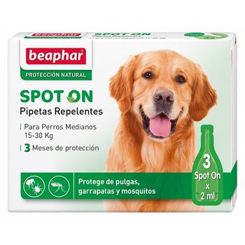 Pipetas Repelentes Para Perros Medianos (15 A 30 Kg) Anti Pulgas, Garrapatas Y Mosquitos - 3 Pipetas De 2 Ml - Ref. Bea10615