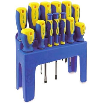 Set De 12 Destornilladores Kinzo Con Soporte Azul/amarillo