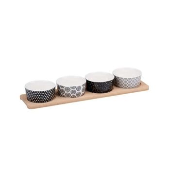 Pack De 4 Cuencos Alpina Para Aperitivos Cerámica Con Bandeja 38x10 Cm