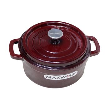 Cocotte Olla De Hierro Fundido Esmaltada Maxwork 24x10cm 3.8l - Rojo Granate