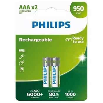 Pack De 2 Pilas Aaa Philips R03b2a95/10/ 1.2v/ Recargables