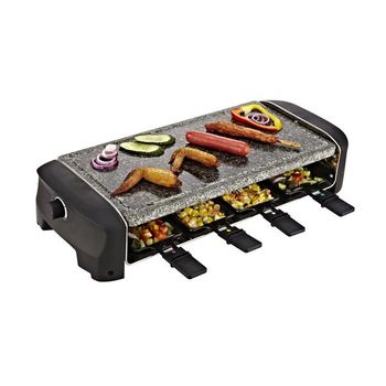 Raclette Grill con Piedra Natural-Parrilla, 8 personas, Placas Reversibles,  Termostato Regulable, Bomann, Negro, 1400, RG 2279 CB