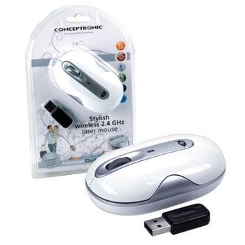 Mouse Conceptronic Laser Inalambrico 2,4ghz Blanco Y Plata C