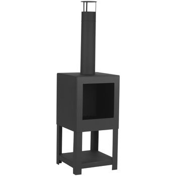 Chimenea Exterior Con Sitio Para Leña Negro Ff410 Esschert Design