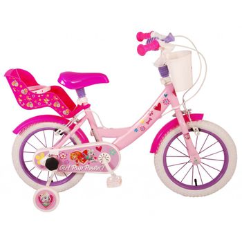 Bicicleta Infantil Para Niñas Y Niños Paw Patrol Girls 14 Pulgadas De 3 Y Medio A 5 Años Color Rosa Con Cesta, Ruedines Y Porta Muñecas