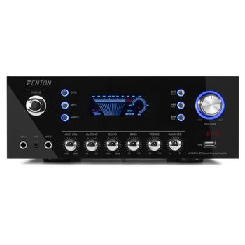 Fenton Av120fm - Amplificador Estéreo Hifi (2 X 60 W Rms (8 Ohmios, 4 / 8 Ohmios, Bluetooth, Usb, Radio Fm, Pantalla Digital, Echo / Bass / Treble), Color Negro