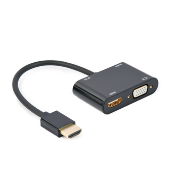 Hdmi Macho A Hdmi Hembra + Vga Hembra + Cable Adaptador De Audio Negro