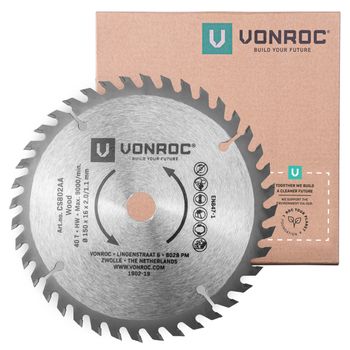 Vonroc Hoja De Sierra Circular 150 X 16 X 2,0/1,1mm - 40 Dientes - Apta Para Madera - Universal