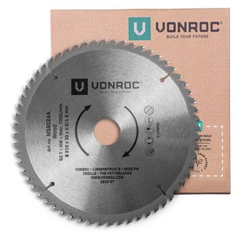 Vonroc Hoja De Sierra Universal 216mm - 60 Dientes - Para Madera - Adecuada Para Ingletadoras Y Sierras De Mesa.