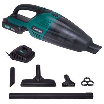 Vonroc Aspirador De Mano - Vpower 20v - Depósito De 0,5l - Juego Completo Incl. 1x Batería De 2,0ah, Cargador, 3 Boquillas Y Tubo De Extensión