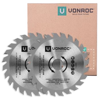 Vonroc Hojas De Sierra Con Metal Duro Para Sierras Circulares Y De Inmersión Compactas - 85x15mm - 24 Dientes - 2 Hojas De Sierra Circulares - Para Madera, Laminado Y Plástico