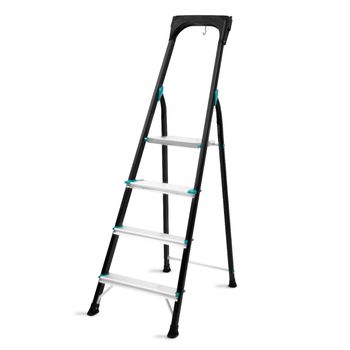 Vonroc Escalera Doméstica Pro - Escalera Plegable De Aluminio - 4 Peldaños Antideslizante - Capacidad Máx. 150kg