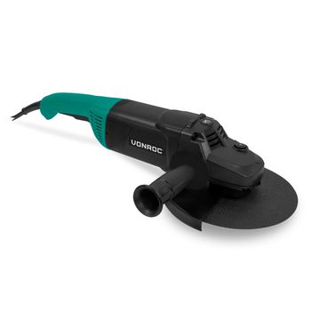 Vonroc Pro Amoladora Angular - 2600w - Ø230mm - Arranque Suave - Apta Para Piedra, Hormigón Y Acero - Incl. Empuñadura Lateral - Cable De Goma De 3m