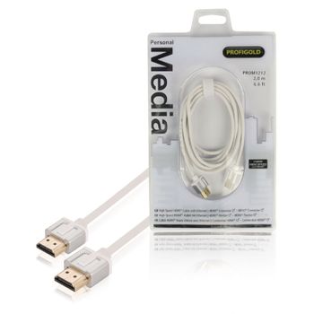 Profigold Cable Hdmi Macho - Macho Con Ethernet, Tamaño De 2 Metros, Color Blanco, Bañado En Oro De 24k