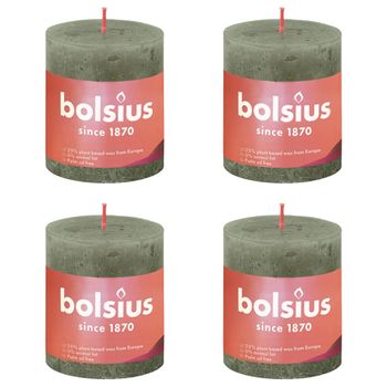 Velas Rústicas Shine 4 Unidades Verde Oliva 80x68 Mm Bolsius