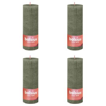 Velas Rústicas Shine 4 Uds Color Verde Oliva 190x68 Mm Bolsius