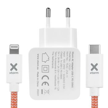 Cargador De Pared Usb-c Con Power Delivery De 18w Y Cable Lightning Xtorm Blanco