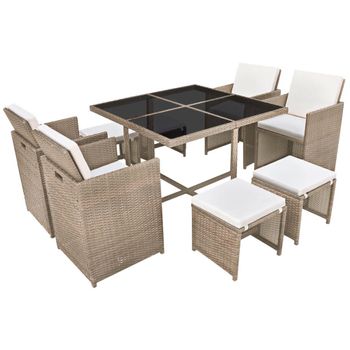 Set Comedor De Jardín 9 Piezas Y Cojines Ratán Sintético Beige Vidaxl