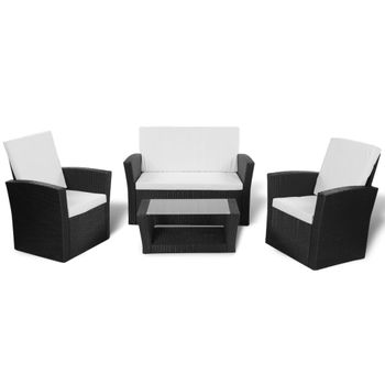 Set De Muebles De Jardín 4 Pzas Y Cojines Ratán Sintético Negro Vidaxl