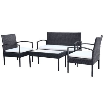 Set Muebles De Jardín 4 Piezas Y Cojines Ratán Sintético Negro Vidaxl