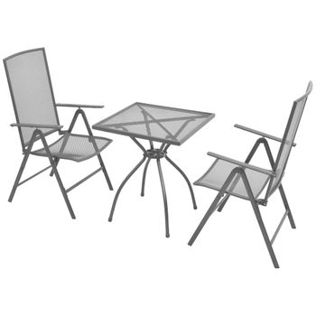 Set De Mesa Y Sillas Plegables De Jardín 3 Piezas Acero Gris Vidaxl