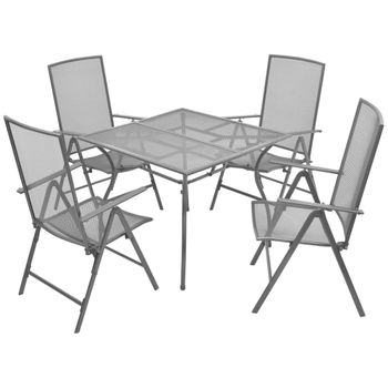 Set De Mesa Y Sillas Plegables De Jardín 5 Piezas Acero Gris Vidaxl