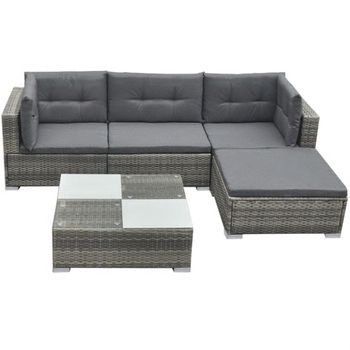 Set De Muebles De Jardín 5 Pzas Y Cojines Ratán Sintético Gris Vidaxl