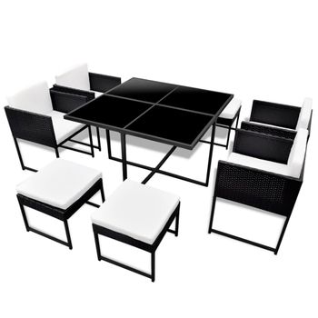 Set Comedor De Jardín 9 Piezas Y Cojines Ratán Sintético Negro Vidaxl