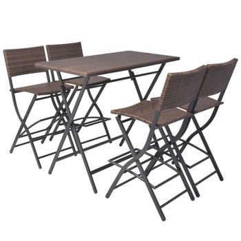 Set Comedor De Jardín Plegable 5 Pzas Poli Ratán Y Acero Marrón Vidaxl